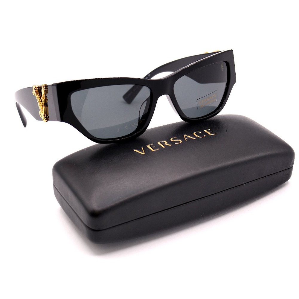 NEW VERSACE VE4383F GB1/87 BLACK GREY LENS AUTHENTIC SUNGLASSES